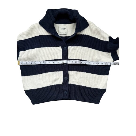 Abercrombie & Fitch Collared Cardigan Blue White Striped Ribbed Womens Size S - Picture 6 of 8